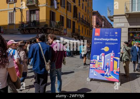 MILAN, ITALY- 04 17 2023: Brera design district is the luxury and historical center of Milan. District international importance with numerous visitors Stock Photo
