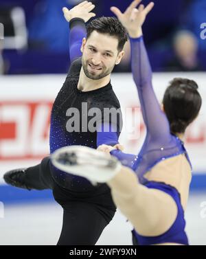 Shanghai, China. 1st Feb, 2024. Deanna Stellato-Dudek/Maxime Deschamps (L) of Canada perform during the pairs short program of ISU Four Continents Figure Skating Championships 2024 in Shanghai, east China, Feb. 1, 2024. Credit: Wang Xiang/Xinhua/Alamy Live News Stock Photo