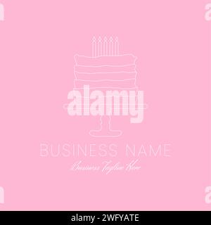Pink Cake Outline Logo for Bakery Stock Vector
