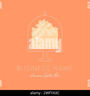 Orange Cake Outline Logo for Bakery in Clean Style with Flowers Stock Vector