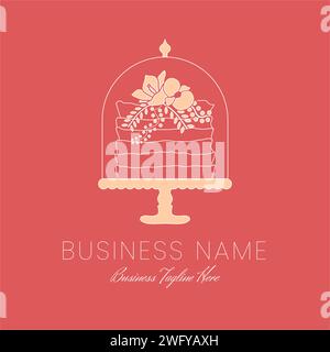 Cake Outline Logo for Bakery in Floral Clean Style Stock Vector