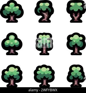 Fantastic and lovely game items trees vector set Stock Vector