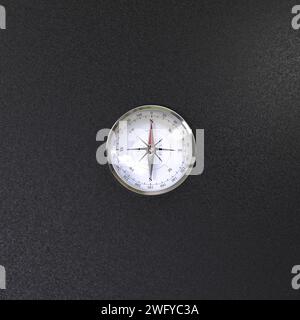 Compass with wind rose over black background view from the top. Orientation concept. 3d illustration Stock Photo