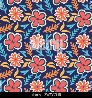 Seamless pattern with doodle floral elements. Vector illustration. Stock Vector