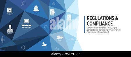 Regulations and Compliance Web Header Banner - Icon Set  - Governmental and Approval Stamp Stock Vector