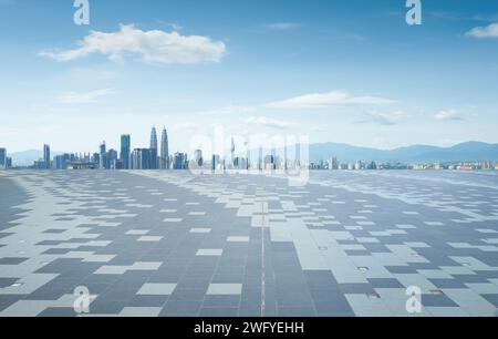 Empty square marble floor with city skyline background Stock Photo