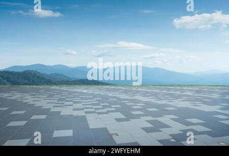 Empty square marble floor with nature landscape background Stock Photo