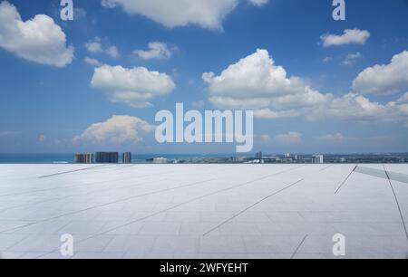 Empty floor with city skyline background Stock Photo