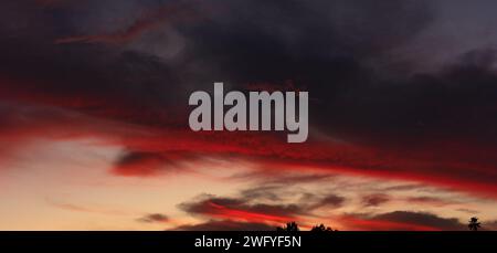 Panoramic dusk cloudscape, colorful clouds. Stock Photo