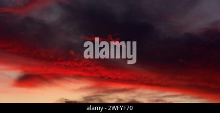 Panoramic dusk cloudscape, colorful clouds. Stock Photo