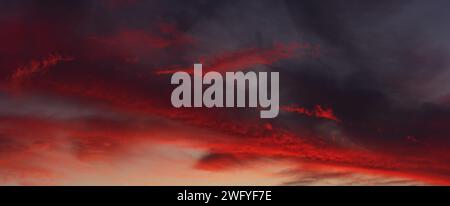 Panoramic dusk cloudscape, colorful clouds. Stock Photo