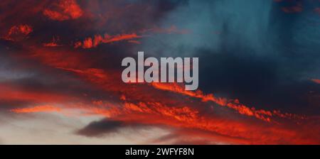 Panoramic dusk cloudscape, colorful clouds. Stock Photo