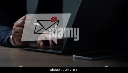 New email notification for business Message Online mailing contacts phone Global Letters Concept Stock Photo