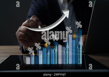 Digital Business Professional Analyzing Graph on Tablet with Interactive Screen Display Stock Photo