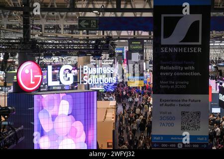 Barcelona, Spain. 01st Feb, 2024. The logo of Korean multinational LG Corporation is seen during the ISE 2024 audiovisual fair. From January 30 to February 2, the twentieth edition of Integrated Systems Europe (ISE) 2024 will take place in Barcelona, at the Fira de Barcelona-Gran Via venue, which brings together exhibitors from leading companies and manufacturers in the audiovisual sector. (Photo by Paco Freire/SOPA Images/Sipa USA) Credit: Sipa USA/Alamy Live News Stock Photo