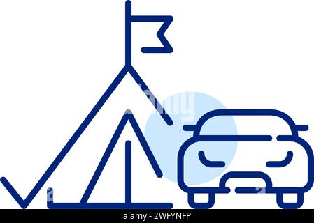 Car and camping tent. Road trip car rental. Pixel perfect, editable stroke Stock Vector
