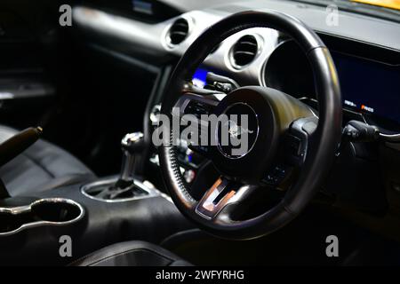 Car ventilation system and air conditioning - details and controls of modern car , black and white Stock Photo