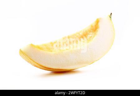 Yellow, sweet melon with slice isolated white background Stock Photo