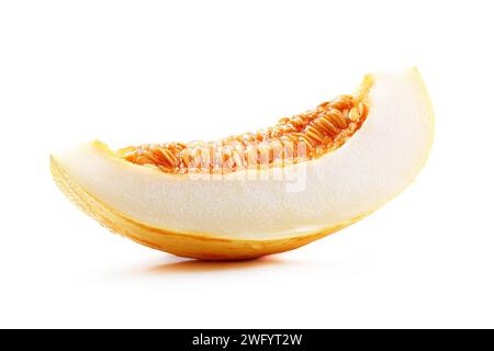 Yellow, sweet melon with slice isolated white background Stock Photo