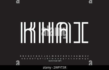KHAI Double line monogram alphabet and tech fonts. Lines font regular uppercase and lowercase. Vector illustration. Stock Vector