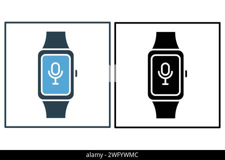 Watch icon with microphone. icon related to time management communication. solid icon style. element illustration Stock Vector