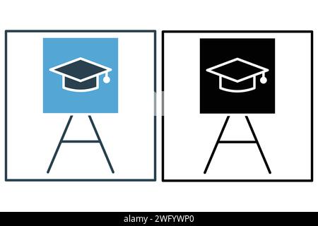 Chalkboard with graduation hat icon. icon related to academic achievement fusion, education. solid icon style. element illustration Stock Vector