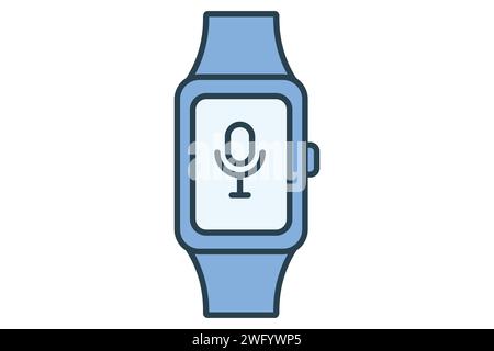 Watch icon with microphone. icon related to time management communication. flat line icon style. element illustration Stock Vector