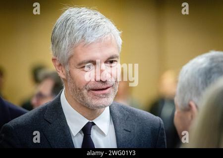 Laurent Wauquiez president of the auvergne rhone alpes region before the presentation of the route of the criterium du dauphine cycling race at the ho Stock Photo