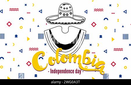 Colombia national day banner with map, flag colors theme background and geometric abstract retro modern blue red yellow design Stock Photo