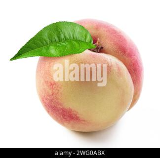peach with leaf isolated white background Stock Photo