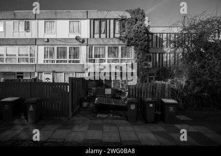 A maisonette on Hinksey Path SE2, part of the Lesnes Estate in Thamesmead, a brutalist estate built in 1967, due to be demolished and redeveloped. Stock Photo