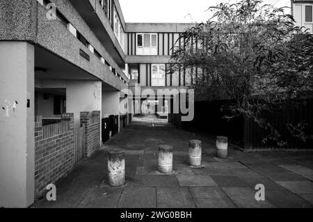 A maisonette on Hinksey Path SE2, part of the Lesnes Estate in Thamesmead, a brutalist estate built in 1967, due to be demolished and redeveloped. Stock Photo