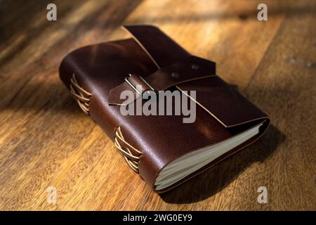 single leather bound journals old and vinatge Stock Photo