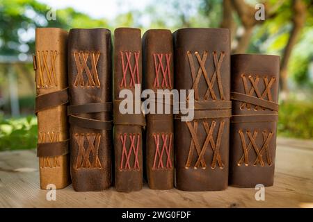 single leather bound journals old and vinatge Stock Photo