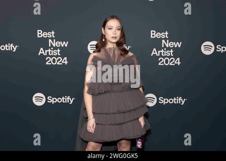 Laufey attends the arrivals of Spotify’s 2024 Best New Artist Party at Paramount Studios in Los Angeles, CA on February 1, 2024. (Photo by Corine Solberg/SipaUSA) Stock Photo