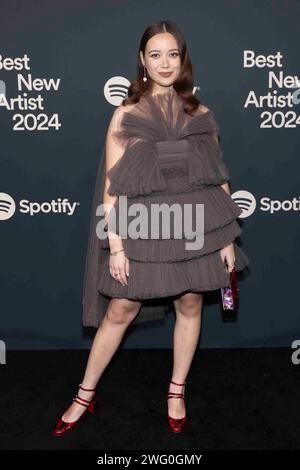 Los Angeles, USA. 01st Feb, 2024. Laufey attends the arrivals of Spotify's 2024 Best New Artist Party at Paramount Studios in Los Angeles, CA on February 1, 2024. (Photo by Corine Solberg/SipaUSA) Credit: Sipa USA/Alamy Live News Stock Photo