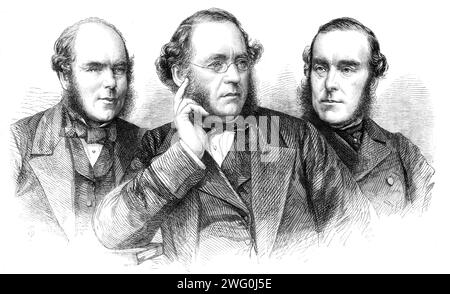 The builders of the International Exhibition Building: Mr. Charles Lucas, Mr. Kelk, Mr. Thomas Lucas, 1862. Lucas Brothers undertook the construction for the International Exhibition of 1862 and the South Kensington Exhibitions of 1867 and 1871 with Sir John Kelk. From &quot;Illustrated London News&quot;, 1862. Stock Photo