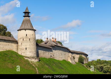 Kremlin of Pskov, Russia. Ancient coastal fortification on a sunny summer day Stock Photo