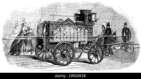 The International Exhibition: fire-engine presented to Mr. Hodges by the inhabitants of Lambeth, 1862. 'Mr. Hodges is the head of a large and old-established distillery, situated in Pratt-street, Lambeth, to which undertaking he devotes the whole of his energies...A fire-engine, which is a necessary portion of the plant of an establishment of this kind, was not likely to be allowed by Mr. Hodges to remain quietly in its shed when his neighbour's house was on fire. He therefore very soon distinguished himself by superior courage and skill in its management, and with his fire brigade, which he h Stock Photo