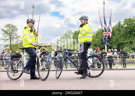 London, UK - May 21, 2023: London Metropolitan police officers on bicycles Stock Photo