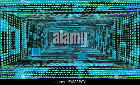 Abstract binary code illustration Binary code corrdior. Abstract illustration, cyber space, block chain, computer. One an zero. Futuristic, computer, Stock Photo