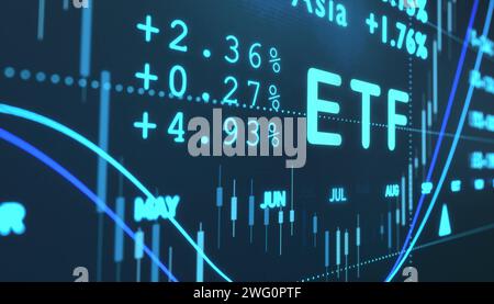 Investment funds, ETF trading Exchange Traded Funds ETF investment Exchange Traded Funds. Trading, financial markets, data, business, investment funds Stock Photo