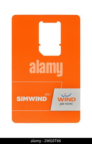 Orange SIMWIND sim card packaging by WIND Telecom Italy isolated on white Stock Photo