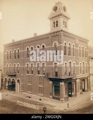 Deadwood's pride The elegant City Hall, 1890. Corner three-story building with tower. Stock Photo