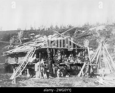 Nivkh of Sakhalin, 1890. This photograph is from a collection consisting of an album and individual photographs preserved in the Aleksandrovsk Municipal History and Literature Museum &quot;A.P. Chekhov and Sakhalin&quot; in Alekandrovsk-Sakhalinskiy, Sakhalin Island (off Russia's southeast coast). The photographs were taken on Sakhalin Island during the late 19th and early 20th centuries and provide rare glimpses of the island's settlements, prisons, and inhabitants. Sakhalin Island was used by imperial Russia as a penal colony and place of exile for criminals and political prisoners. Between Stock Photo