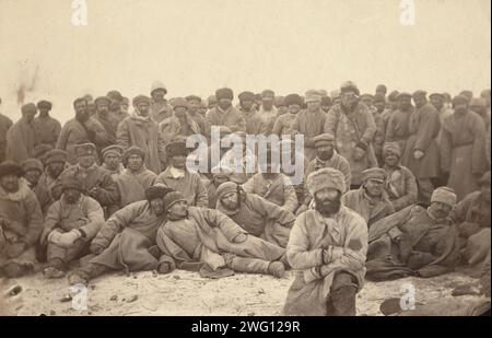 A group of hard-labor convicts (common criminals) in Siberia, between 1885 and 1886. Stock Photo
