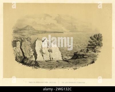 Landscape of the Vicinity of Okhotsk, 1856. From Puteshestviye po Vostochnoy Sibiri I. Bulychova. Chast' 1-ya. Poyezdka v Kamchatku (A journey across eastern Siberia: Part 1, Trip to Kamchatka), part of a collection of albums in the Prints Division of the National Library of Russia documenting expeditions to Siberia and the Russian Far East undertaken mostly in the late 19th century. The compiler of the album was Ivan Dem'ianovich Bulychev, a member of the Imperial Russian Geographical Society. The album is comprised of 64 finely drawn illustrations, most in color, taken from 21 issues of anot Stock Photo