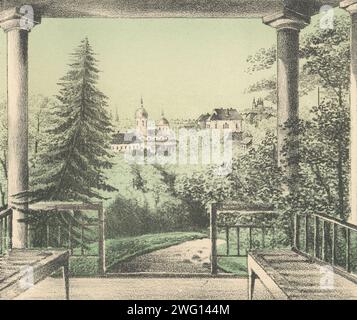 View of the Garden at the Summer House of V.I. Astashev, 1871. This lithographic album represents the Siberian city of Tomsk as it appeared at the beginning of the 1870s. It includes images of the Alekseevskii monastery and several churches, including Roman Catholic and Lutheran as well as Orthodox, and various government buildings, such as the governor's apartment and the regional administration. The album at one time belonged to F.P. Riabushinskii, a member of a famous family of Russian promyshlenniks (merchants and traders). Russian State Library Stock Photo