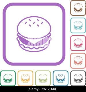 Cheeseburger simple icons in color rounded square frames on white background Stock Vector