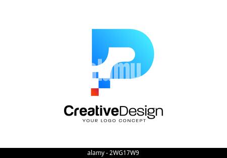 Pixel Concept P letter logo design with red and blue colors and modern look Vector Illustration. Stock Vector